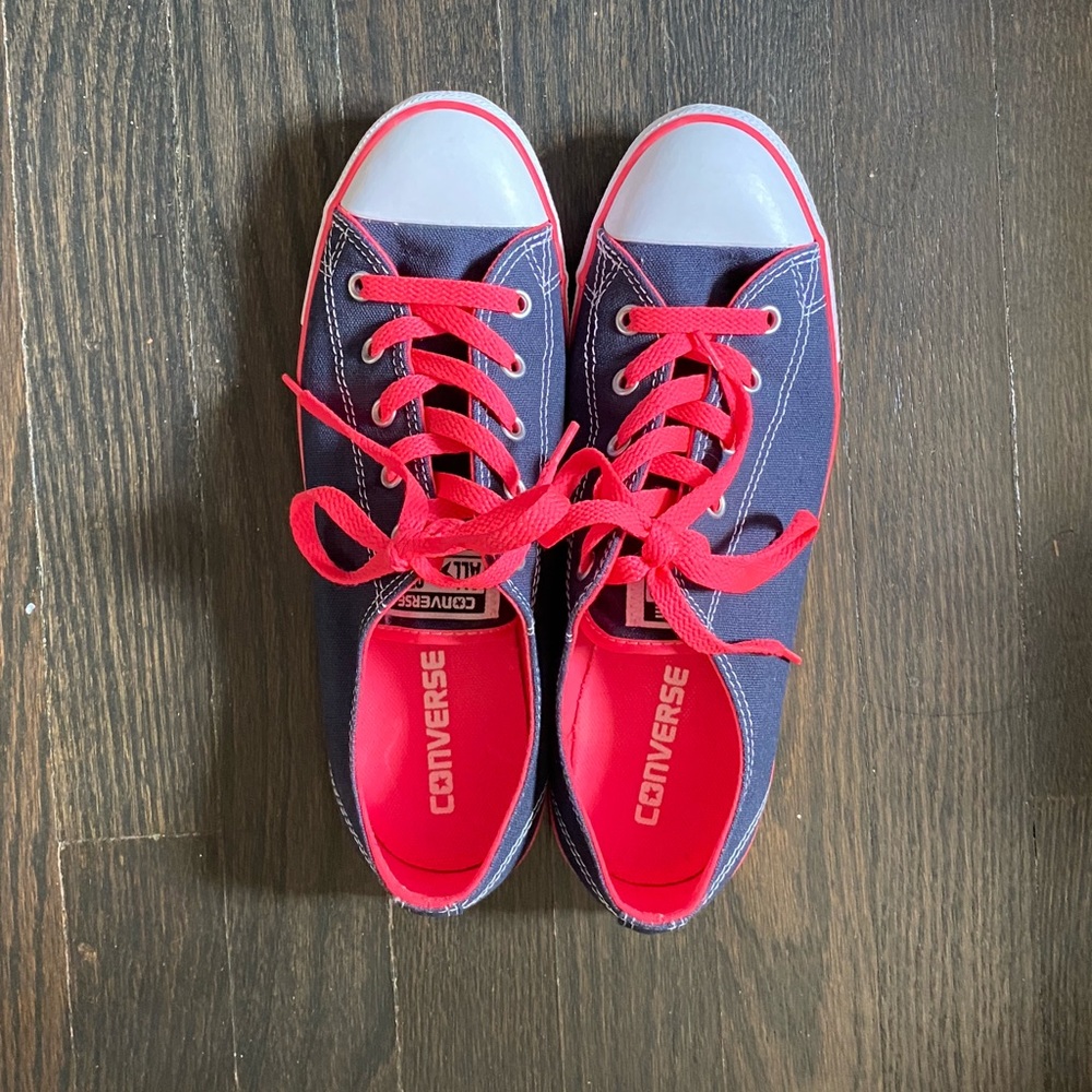 Pink and navy blue converse